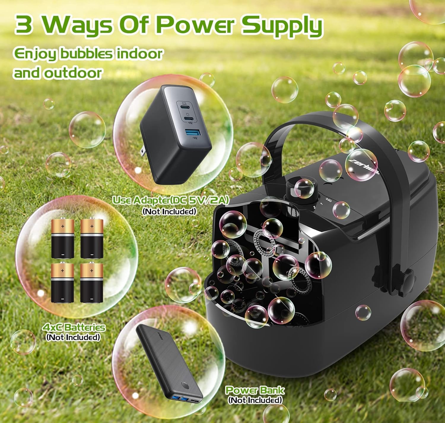 Black Bubble Machine Durable Automatic Bubble Blower, 18000  Big Bubbles Per Minute Bubbles for Kids Toddlers Bubble Maker Operated by Plugin or Batteries Bubble Toys for Indoor Outdoor Birthday Party